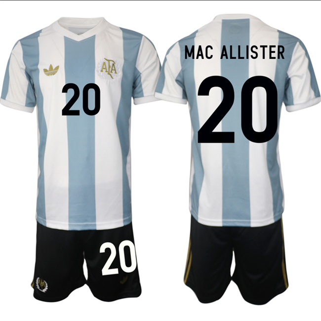 Men's Argentina #20 Alexis Mac Allister White/Blue 2024-25 50th Anniversary Home Soccer Jersey Suit